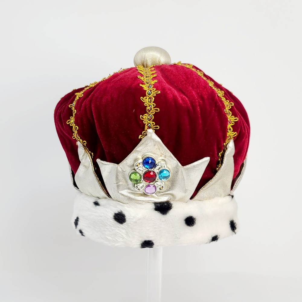elope Little Daydreamers King Crown Adjusts up to 22" Red Velvet Faux Gemstones